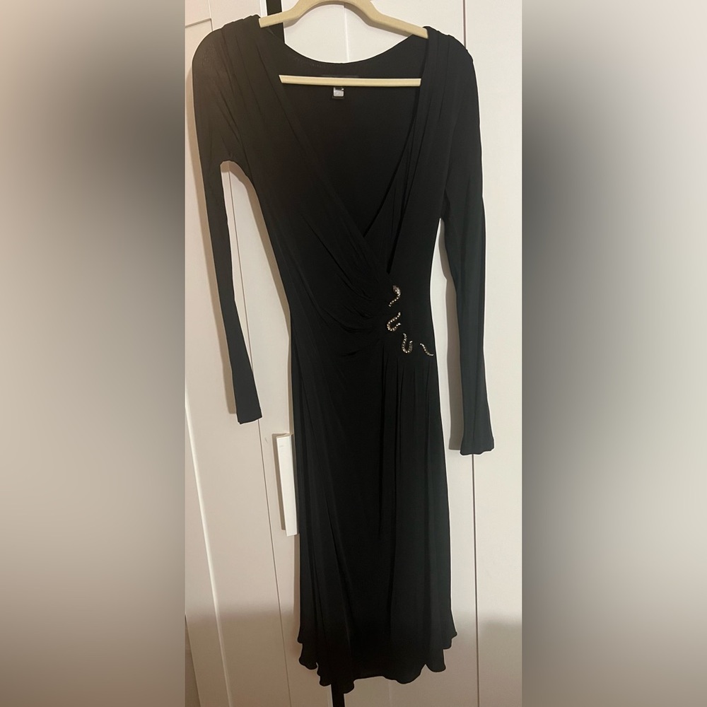 Roberto Cavalli Black Long Sleeve Midi Dress with Embellishments